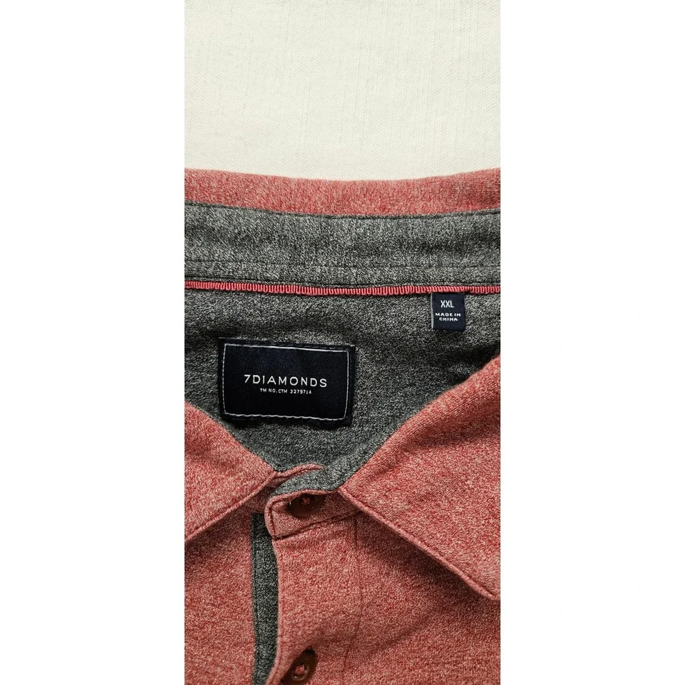 7 Diamonds Mens XXL Red Heather Short Sleeve Chest Pocket Polo Shirt Casual